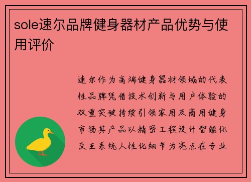 sole速尔品牌健身器材产品优势与使用评价